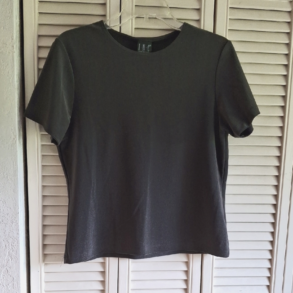 INC International Concepts Women's Charcoal Short Sleeve Blouse, L